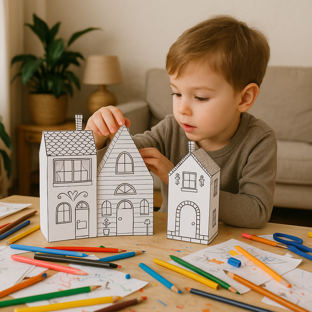 Printable 3D Townhouses – DIY Coloring Craft for Kids